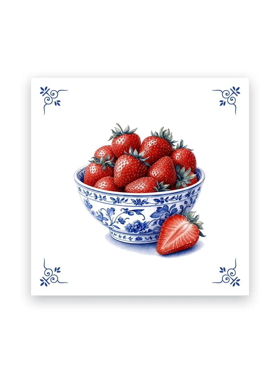 Delfts blauw tegeltje — Aardbeien