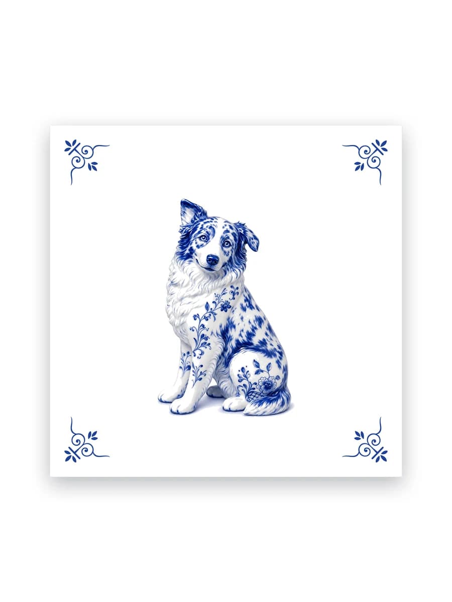Delfts blauw tegeltje — Australian shepherd