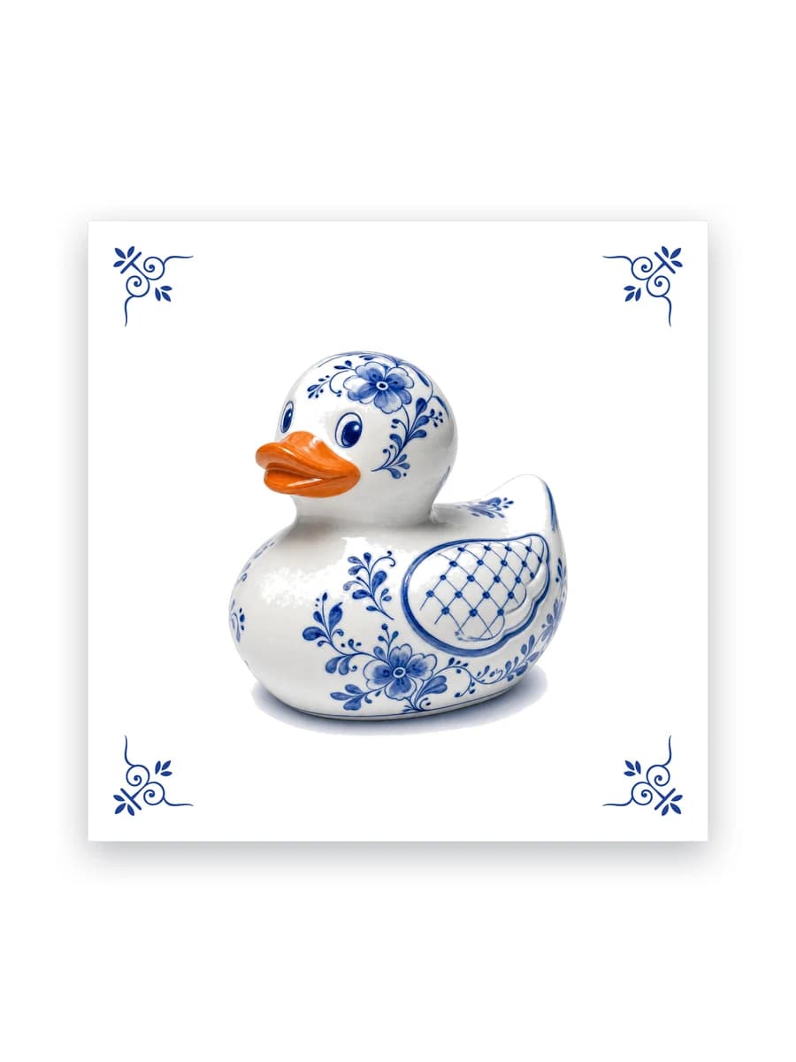 Delfts blauw tegeltje — Badeend