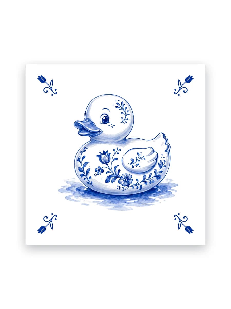 Delfts blauw tegeltje — Badeend