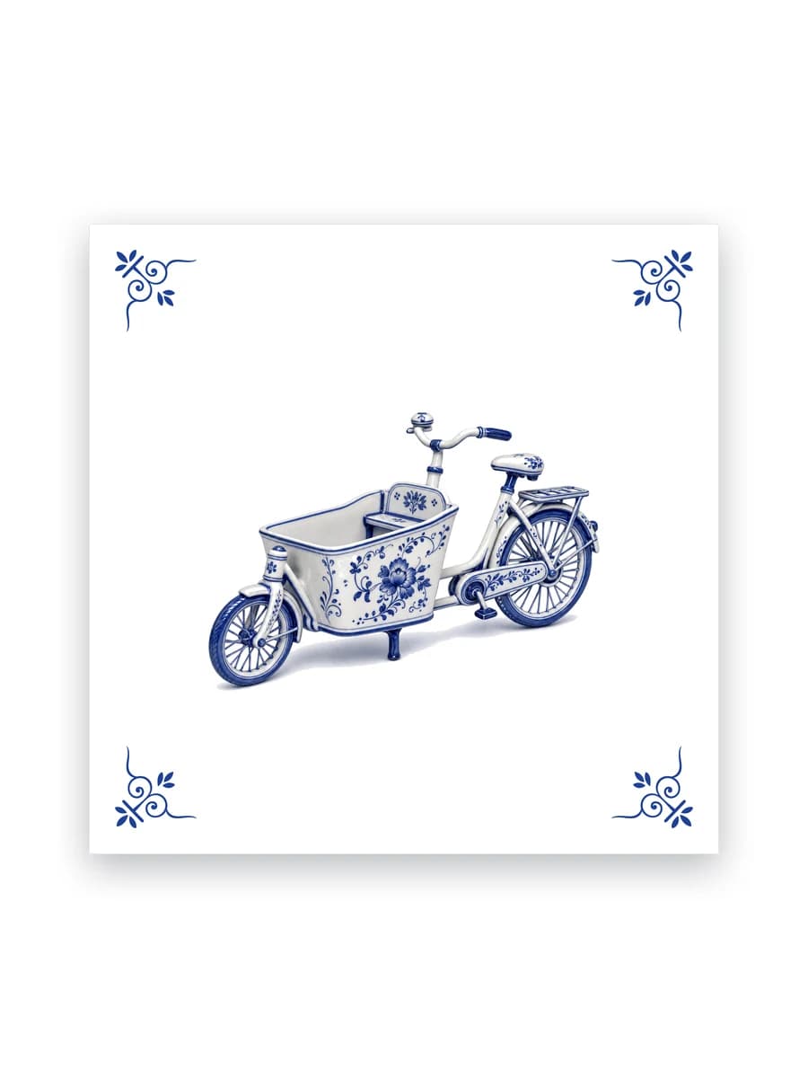 Delfts blauw tegeltje — Bakfiets