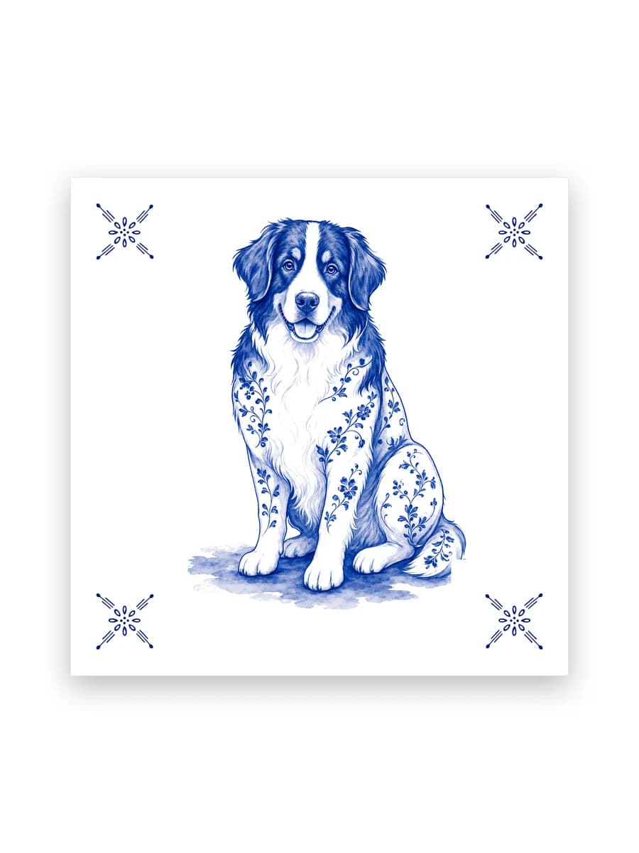 Delfts blauw tegeltje — Berner sennen