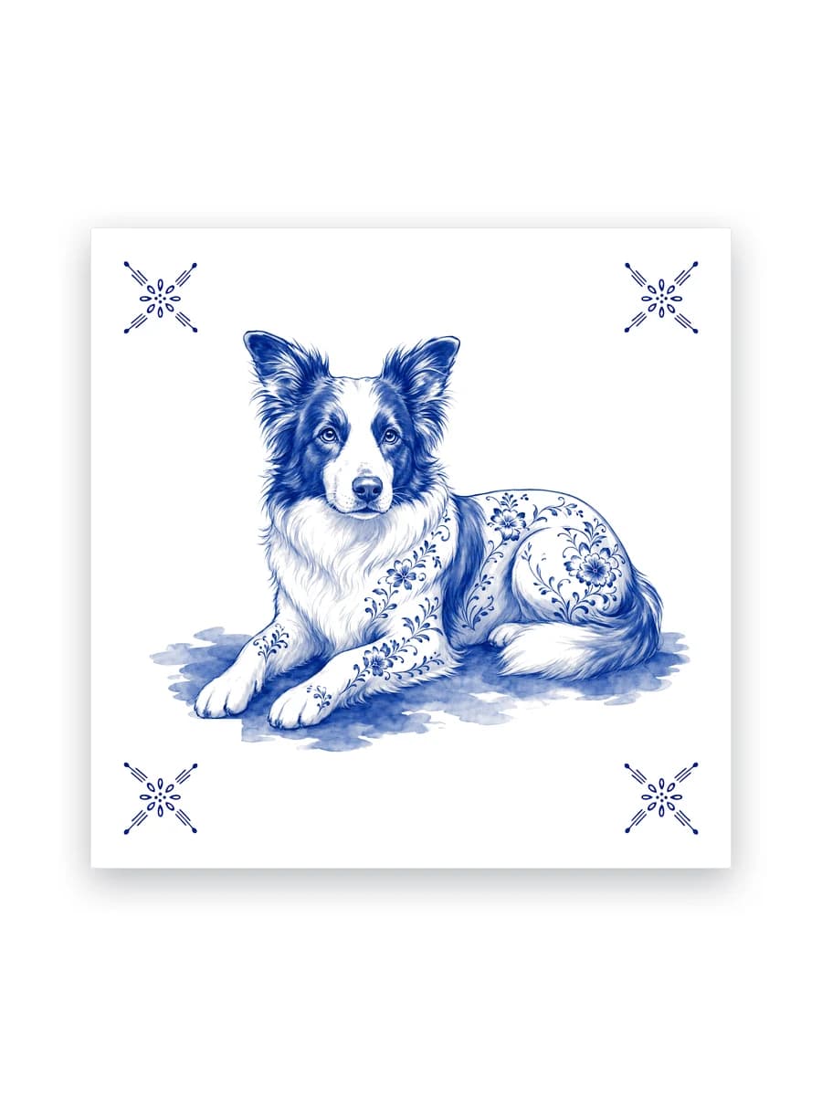 Delfts blauw tegeltje — Border collie