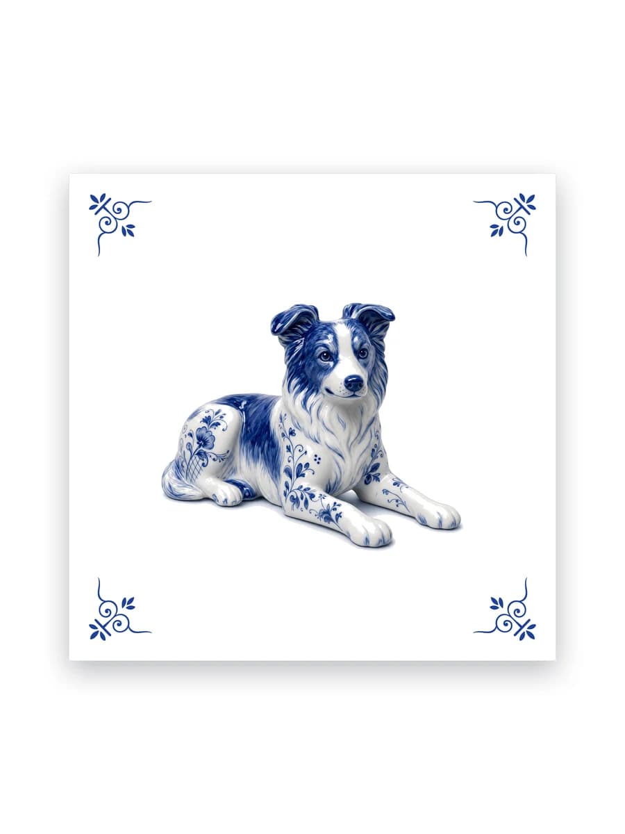 Delfts blauw tegeltje — Border collie