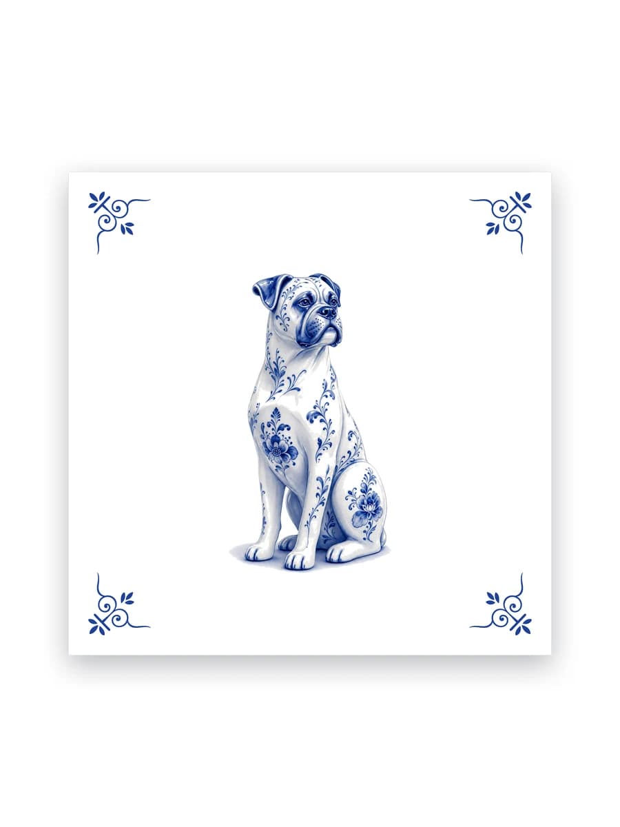 Delfts blauw tegeltje — Boxer