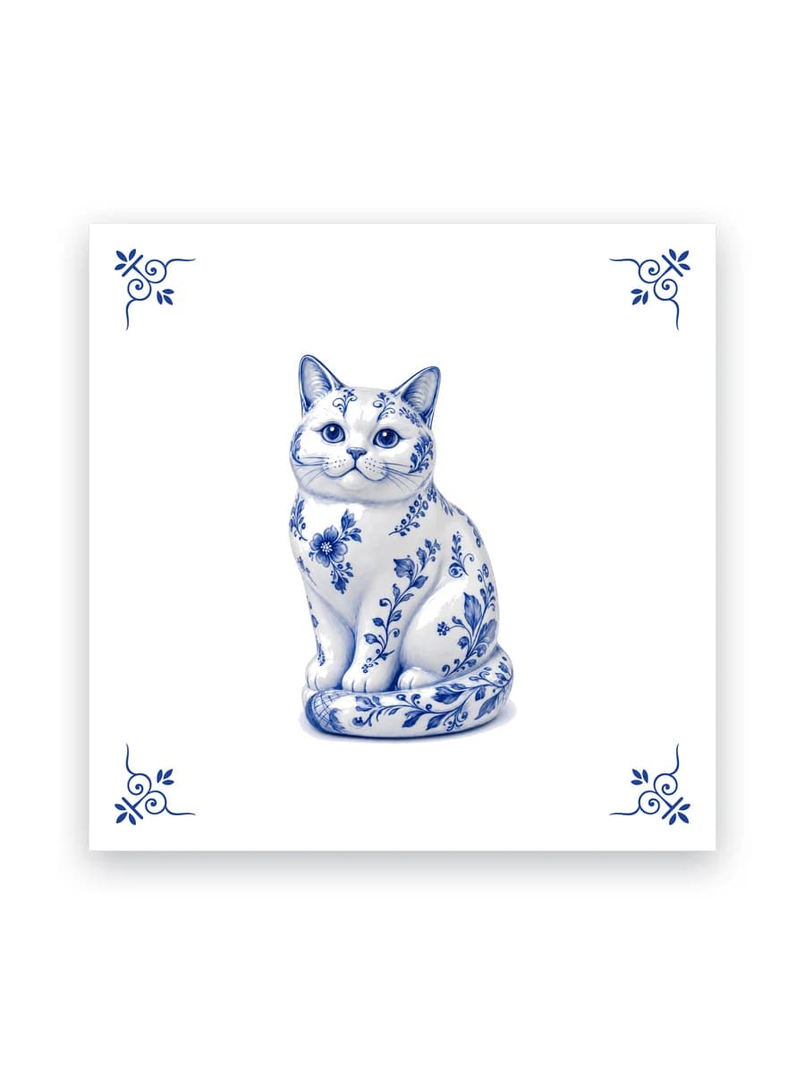 Delfts blauw tegeltje — Britse korthaar