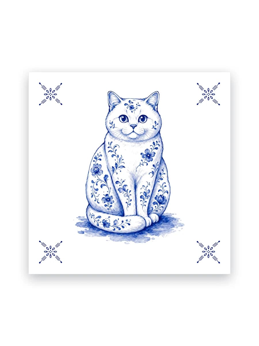 Delfts blauw tegeltje — Britse korthaar