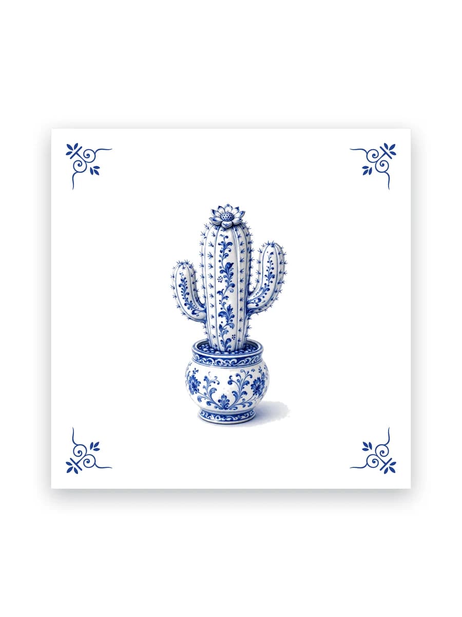 Delfts blauw tegeltje — Cactus