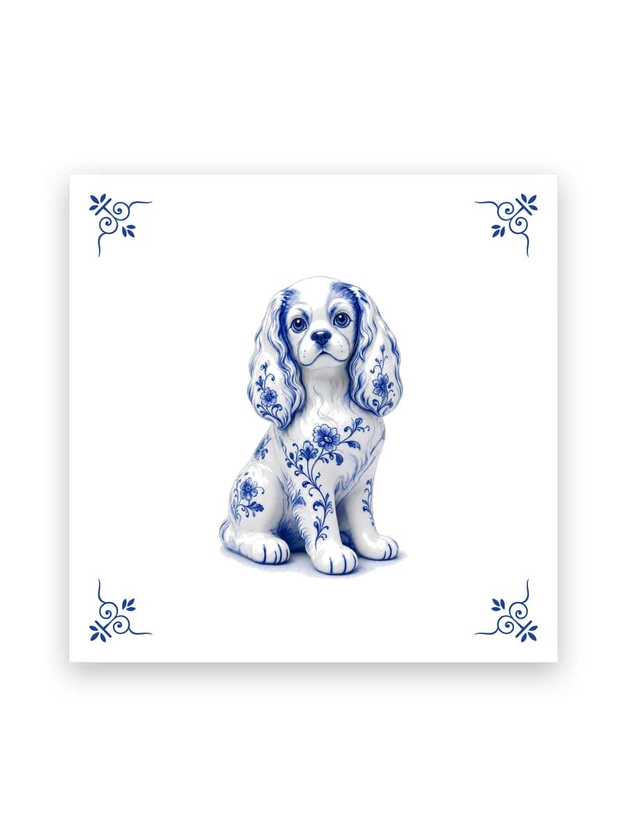 Delfts blauw tegeltje — Cavalier King Charles