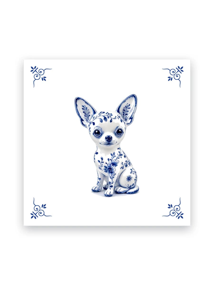Delfts blauw tegeltje — Chihuahua