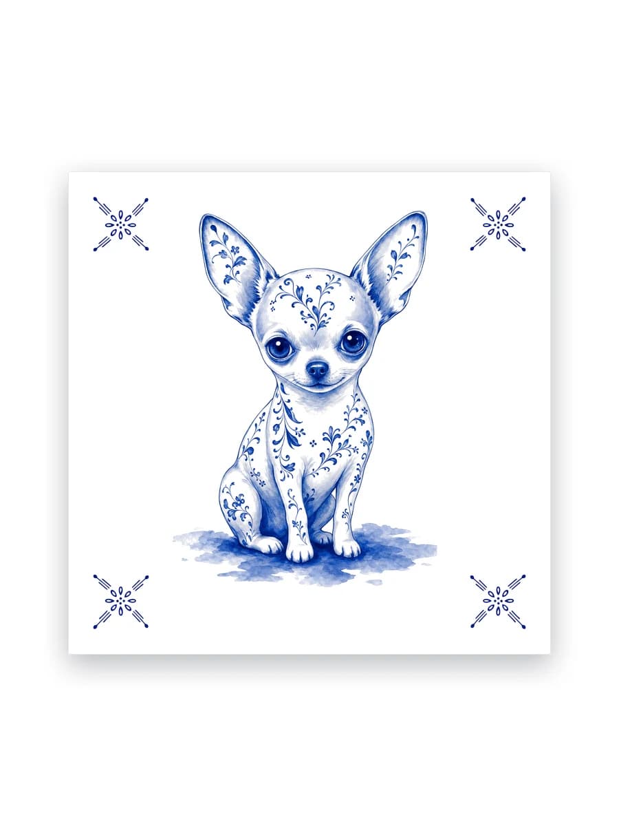 Delfts blauw tegeltje — Chihuahua