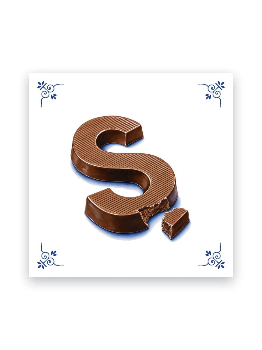 Delfts blauw tegeltje — Chocoladeletter