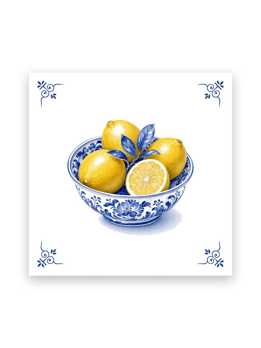 Delfts blauw tegeltje — Citroenen