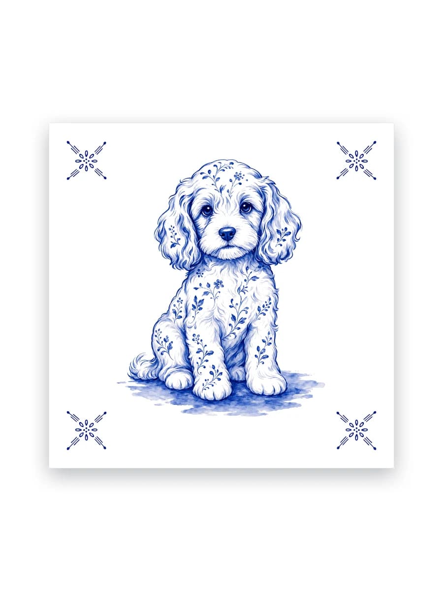 Delfts blauw tegeltje — Cockapoo