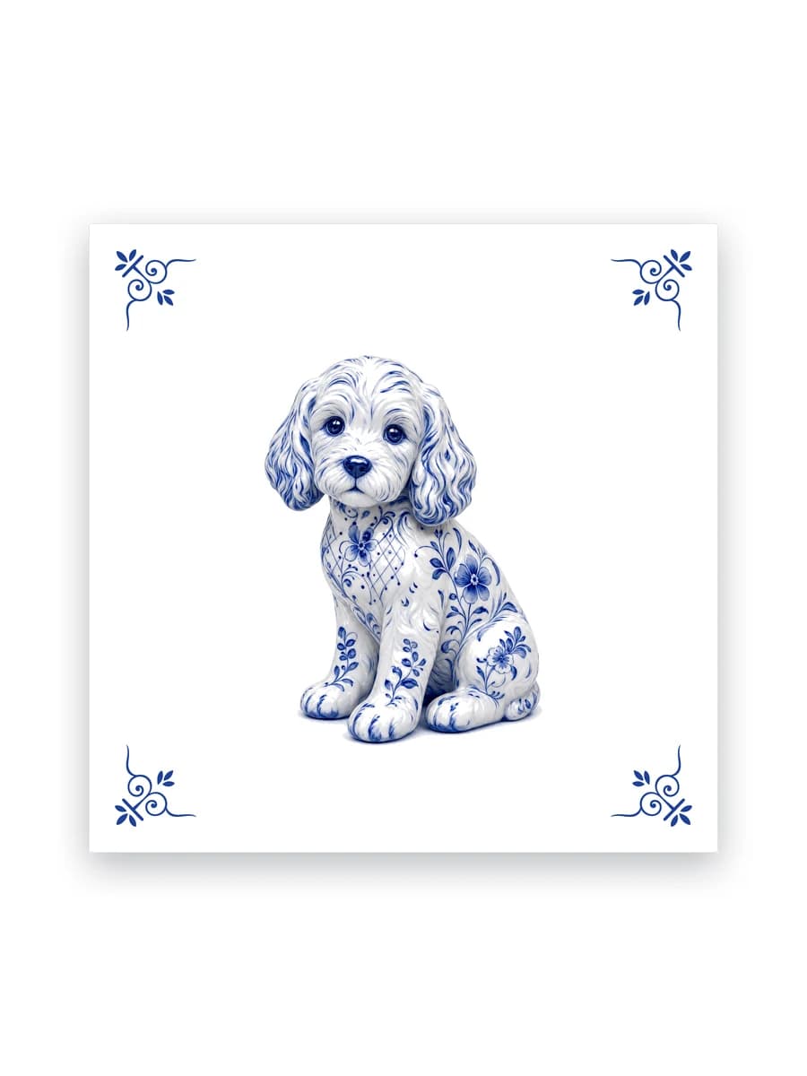 Delfts blauw tegeltje — Cockapoo