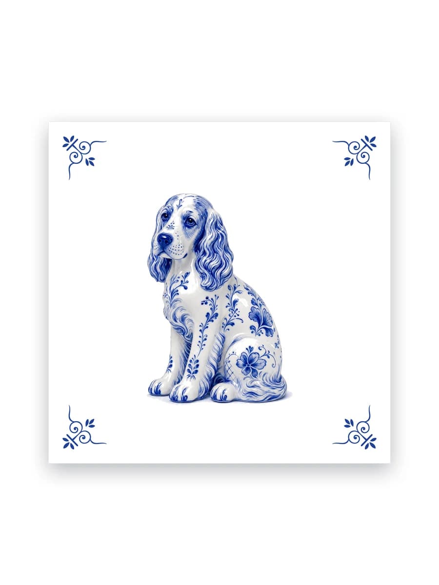 Delfts blauw tegeltje — Cocker spaniel