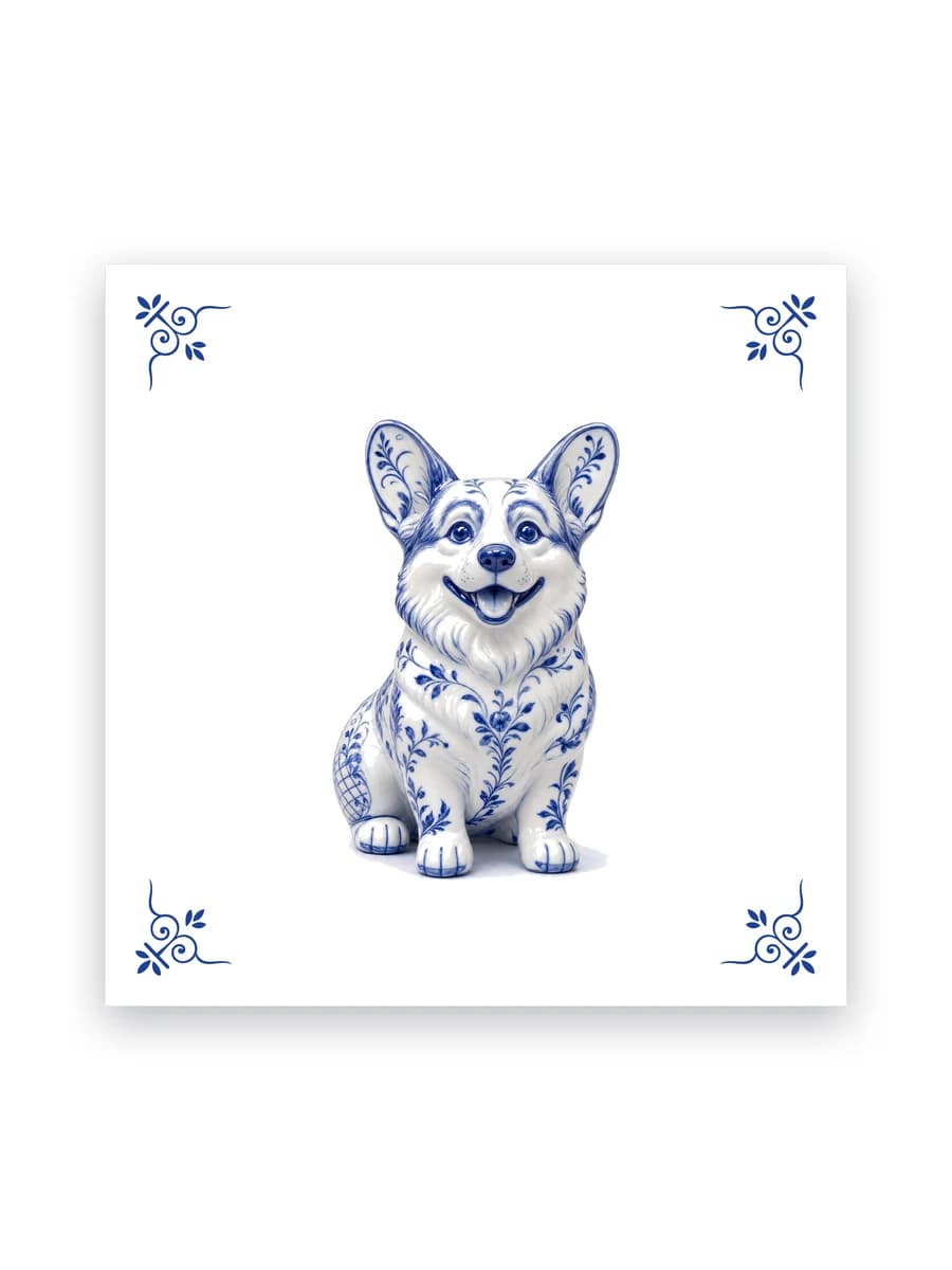 Delfts blauw tegeltje — Corgi