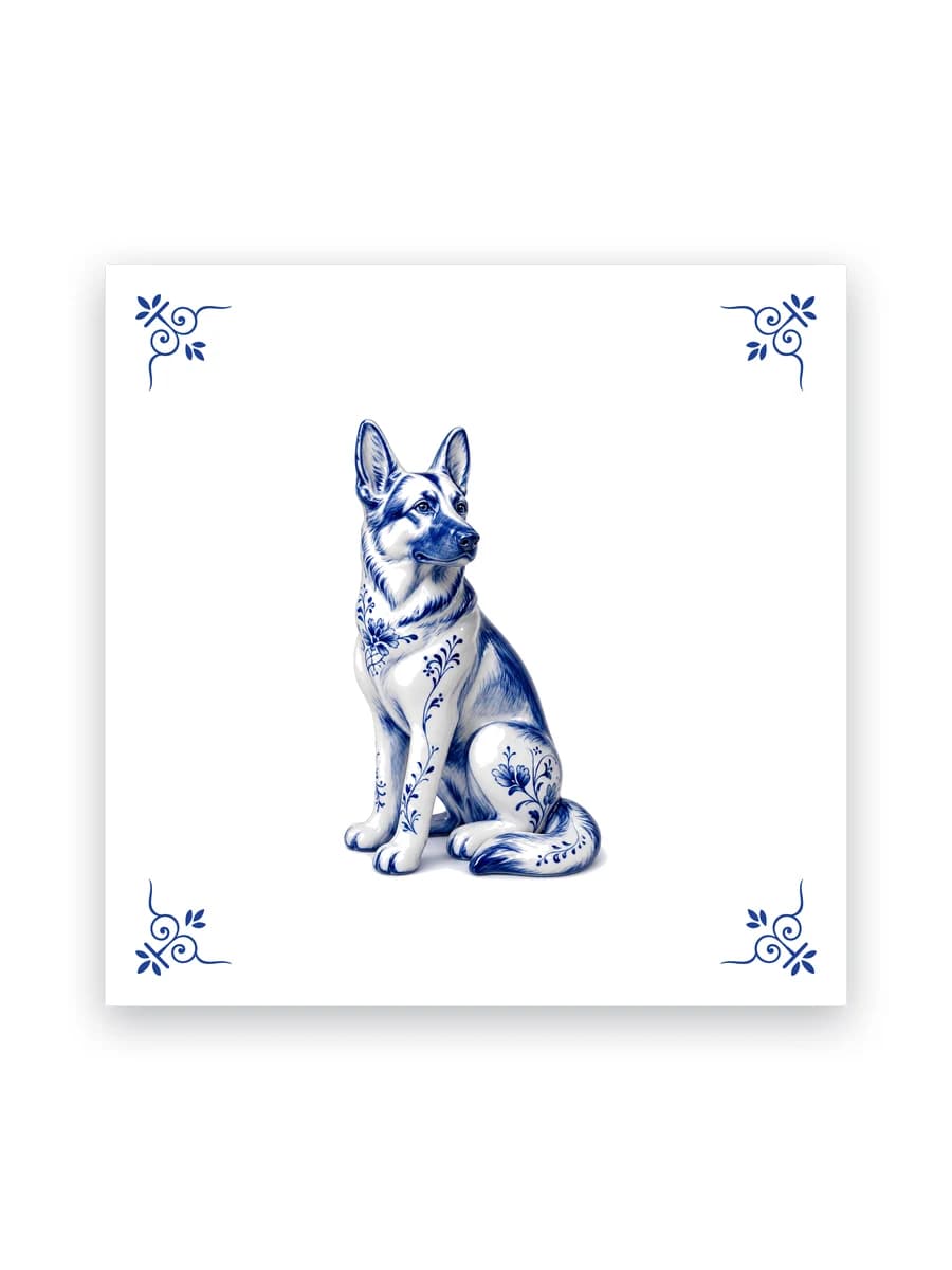 Delfts blauw tegeltje — Duitse herder