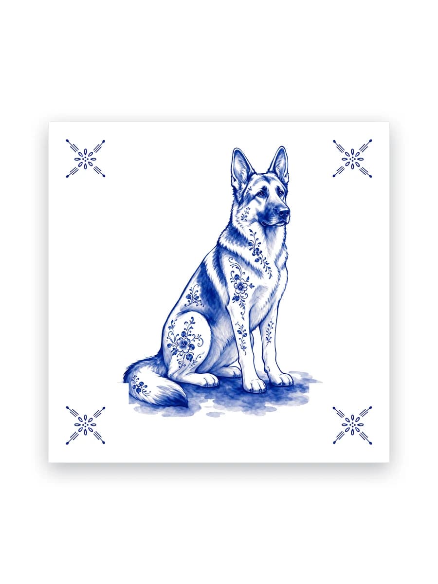 Delfts blauw tegeltje — Duitse herder