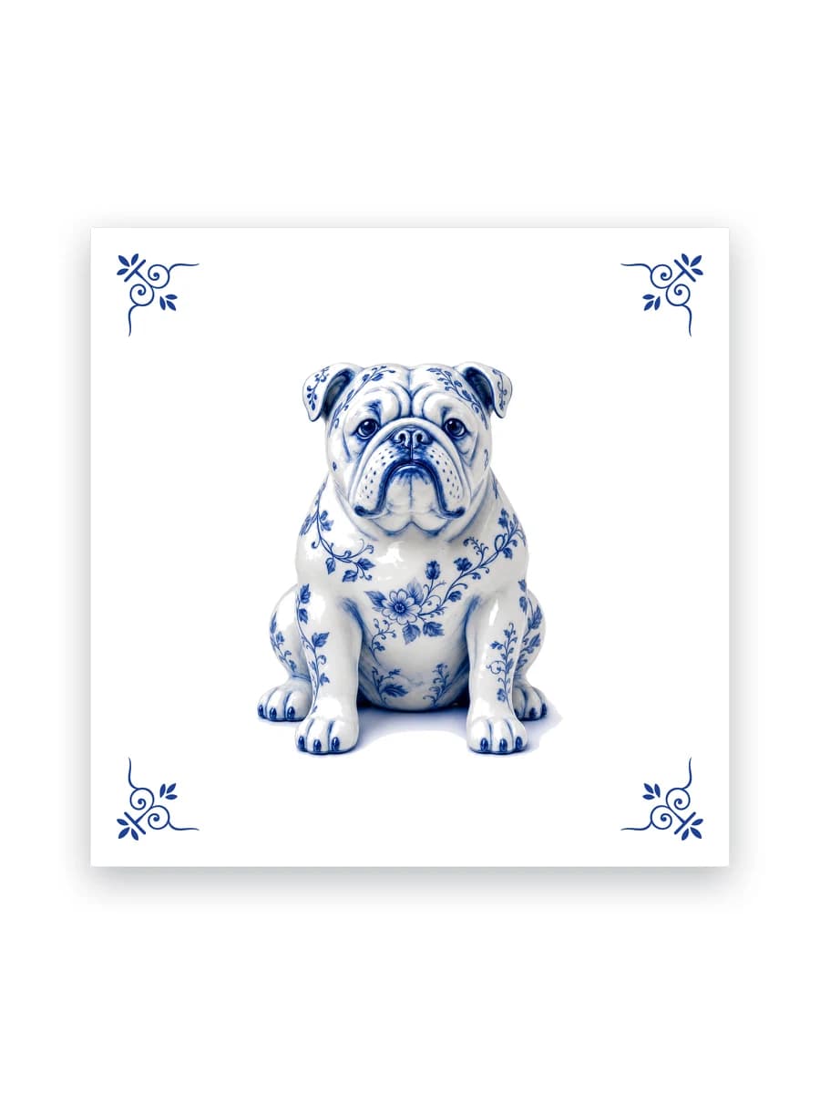 Delfts blauw tegeltje — Engelse bulldog