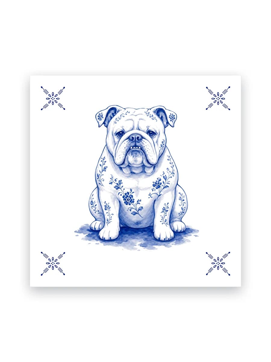 Delfts blauw tegeltje — Engelse bulldog