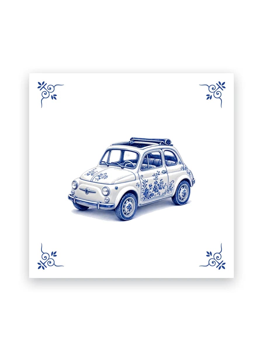 Delfts blauw tegeltje — Klassieke Fiat 500