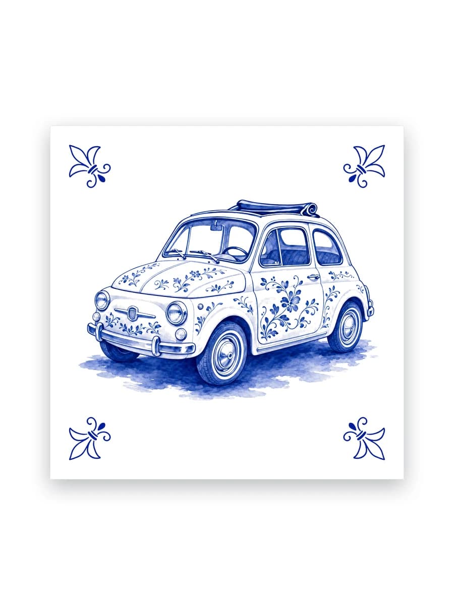 Delfts blauw tegeltje — Klassieke Fiat 500