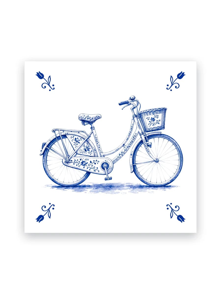 Delfts blauw tegeltje — Fiets