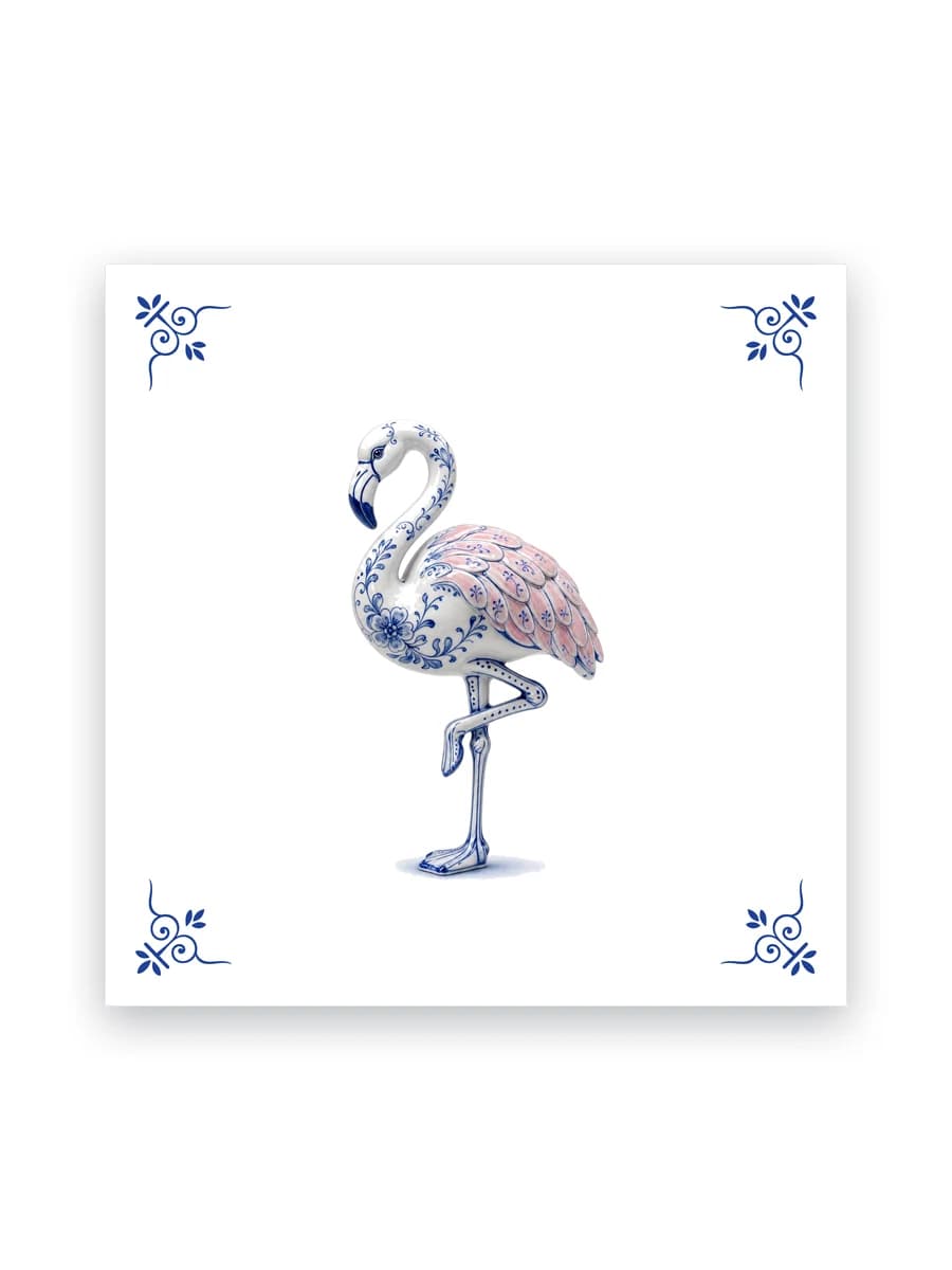 Delfts blauw tegeltje — Flamingo