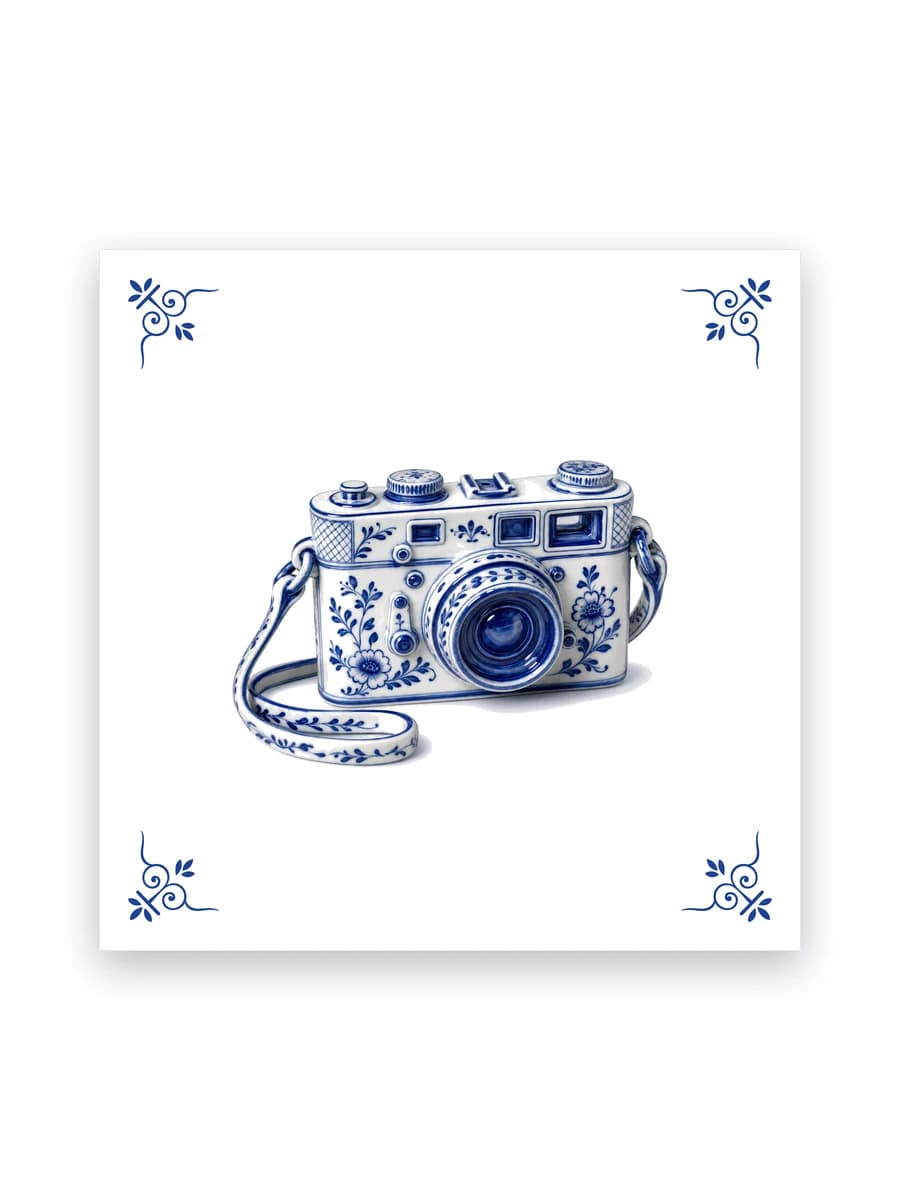 Delfts blauw tegeltje — Vintage fotocamera