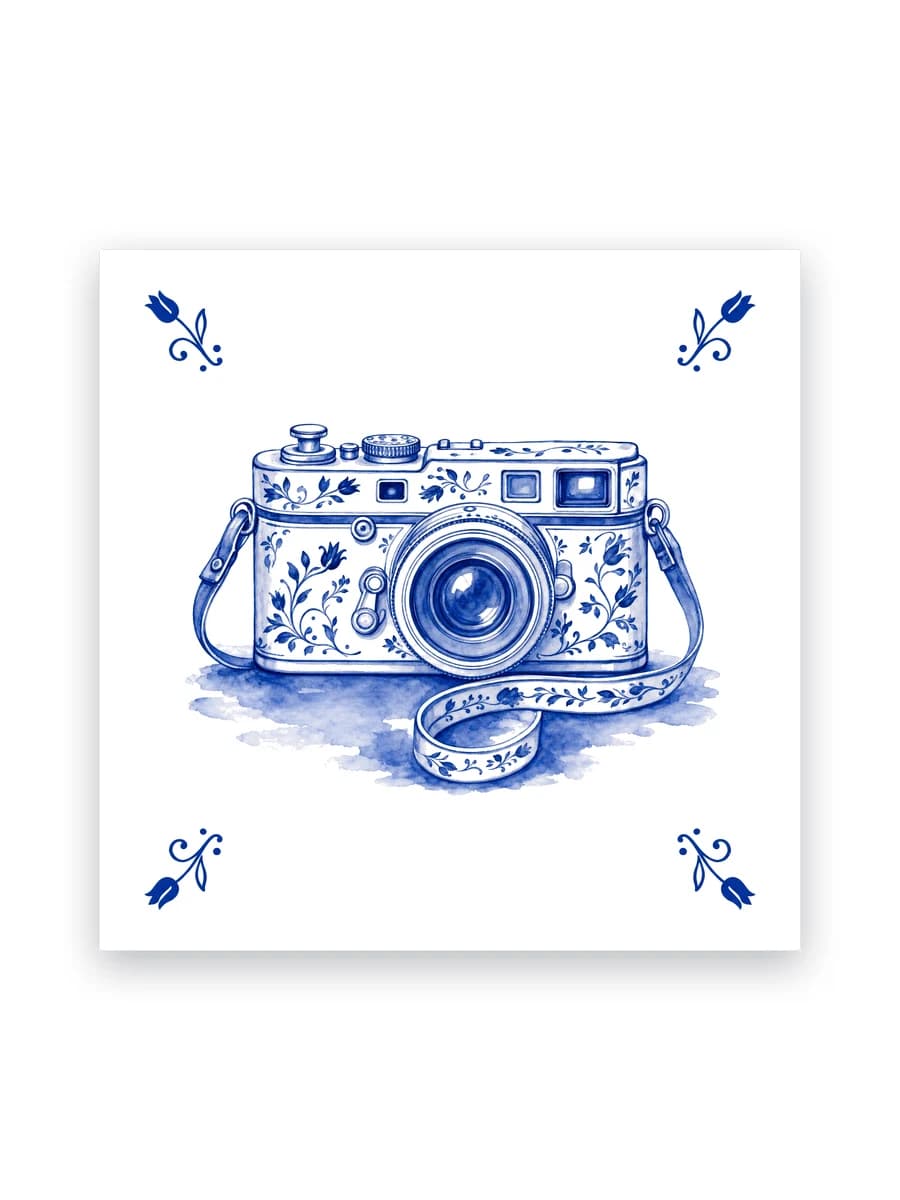 Delfts blauw tegeltje — Vintage fotocamera