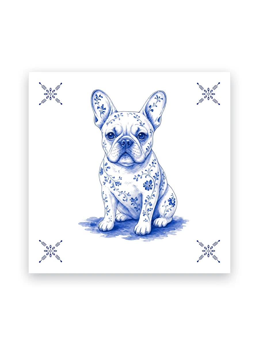 Delfts blauw tegeltje — Franse bulldog