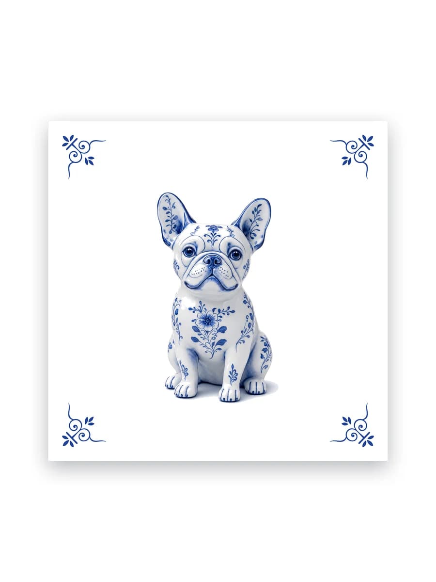 Delfts blauw tegeltje — Franse bulldog