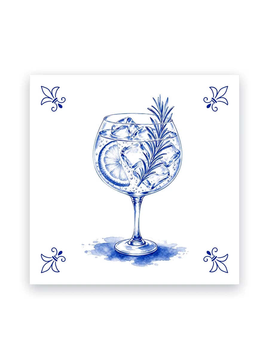 Delfts blauw tegeltje — Gin-tonic