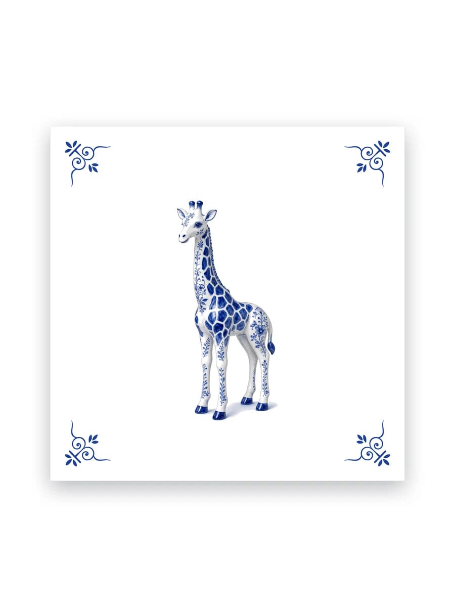 Delfts blauw tegeltje — Giraffe