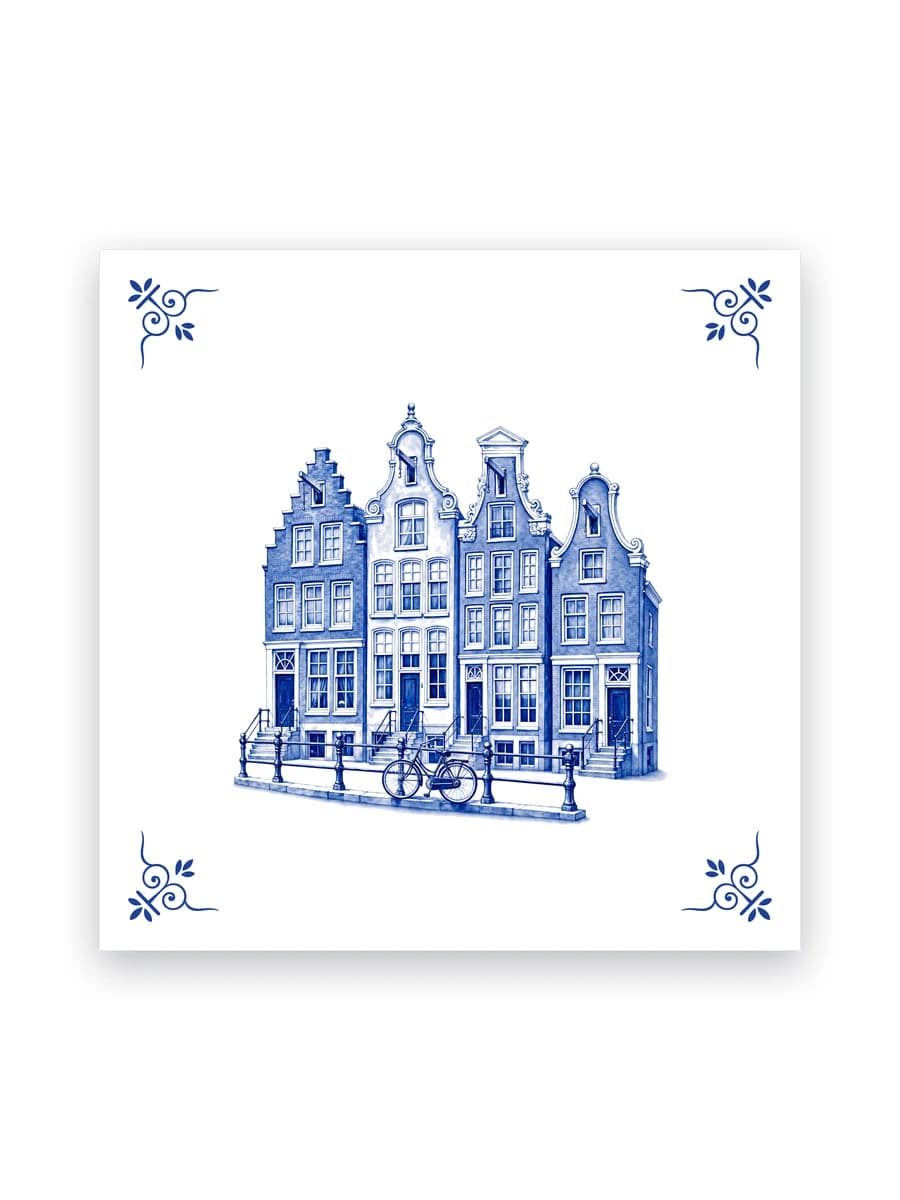 Delfts blauw tegeltje — Grachtenpanden