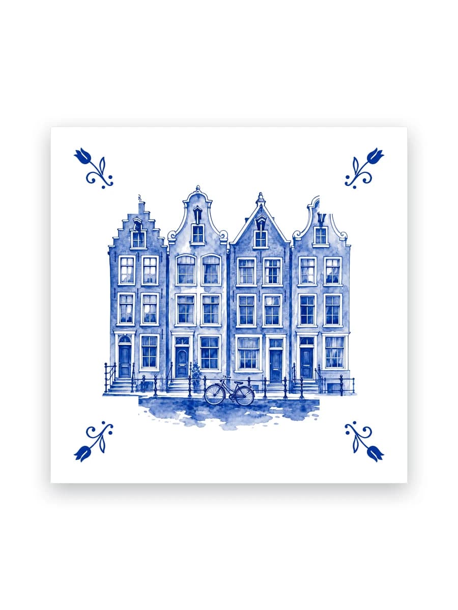 Delfts blauw tegeltje — Grachtenpanden