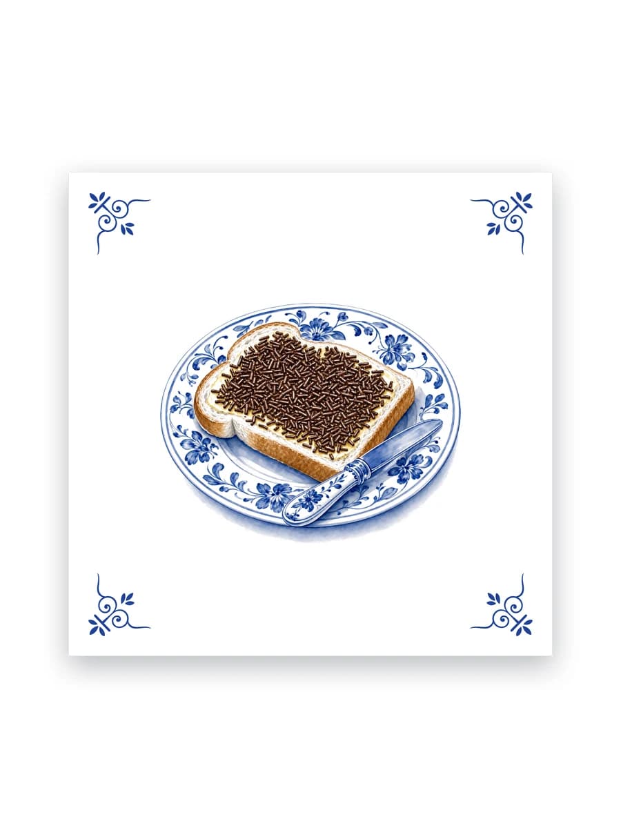 Delfts blauw tegeltje — Boterham met hagelslag