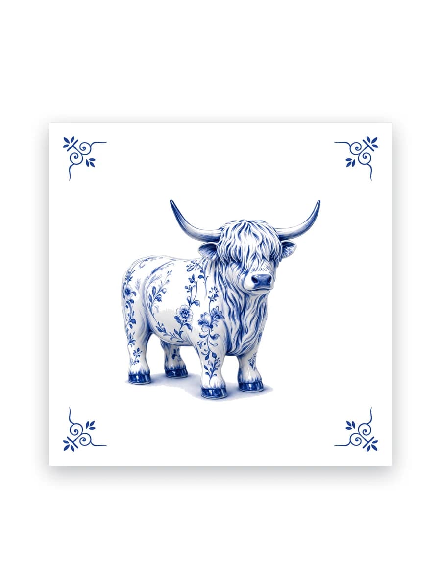 Delfts blauw tegeltje — Schotse hooglander