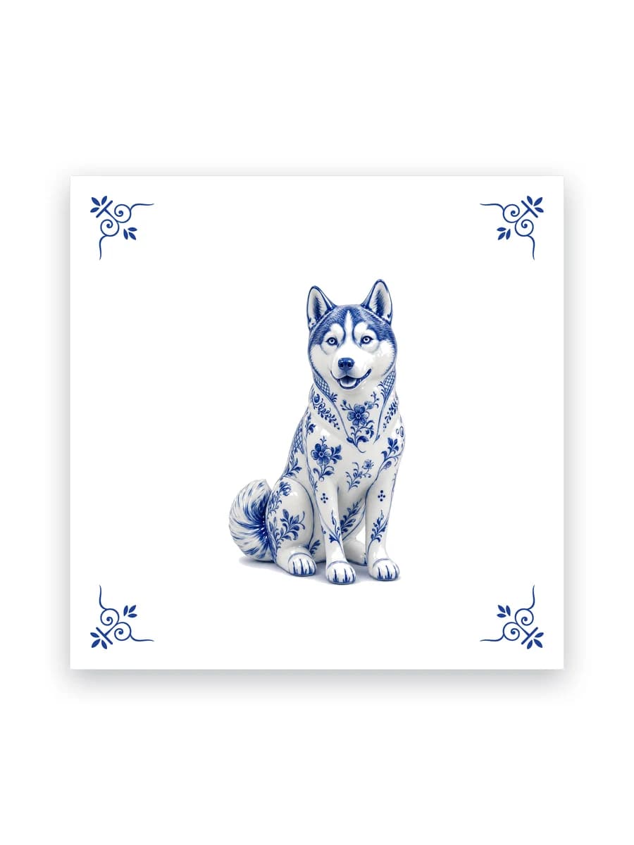 Delfts blauw tegeltje — Husky