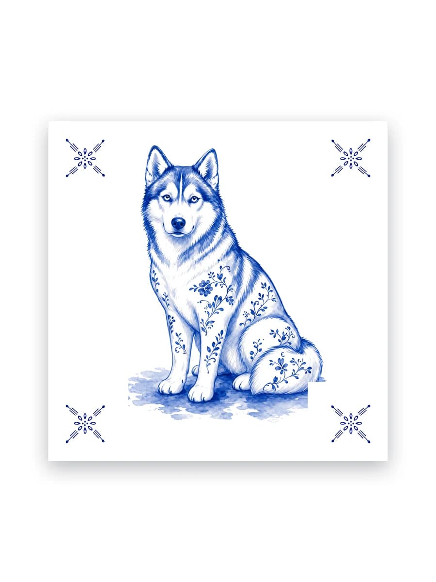 Delfts blauw tegeltje — Husky