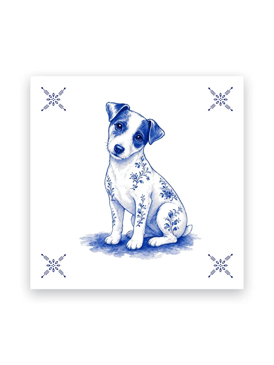 Delfts blauw tegeltje — Jack Russell