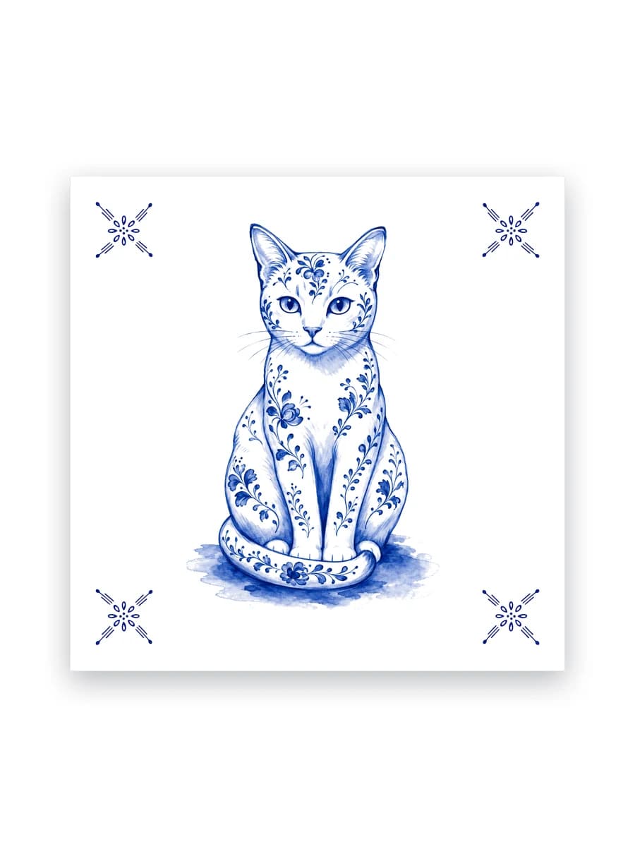 Delfts blauw tegeltje — Kat