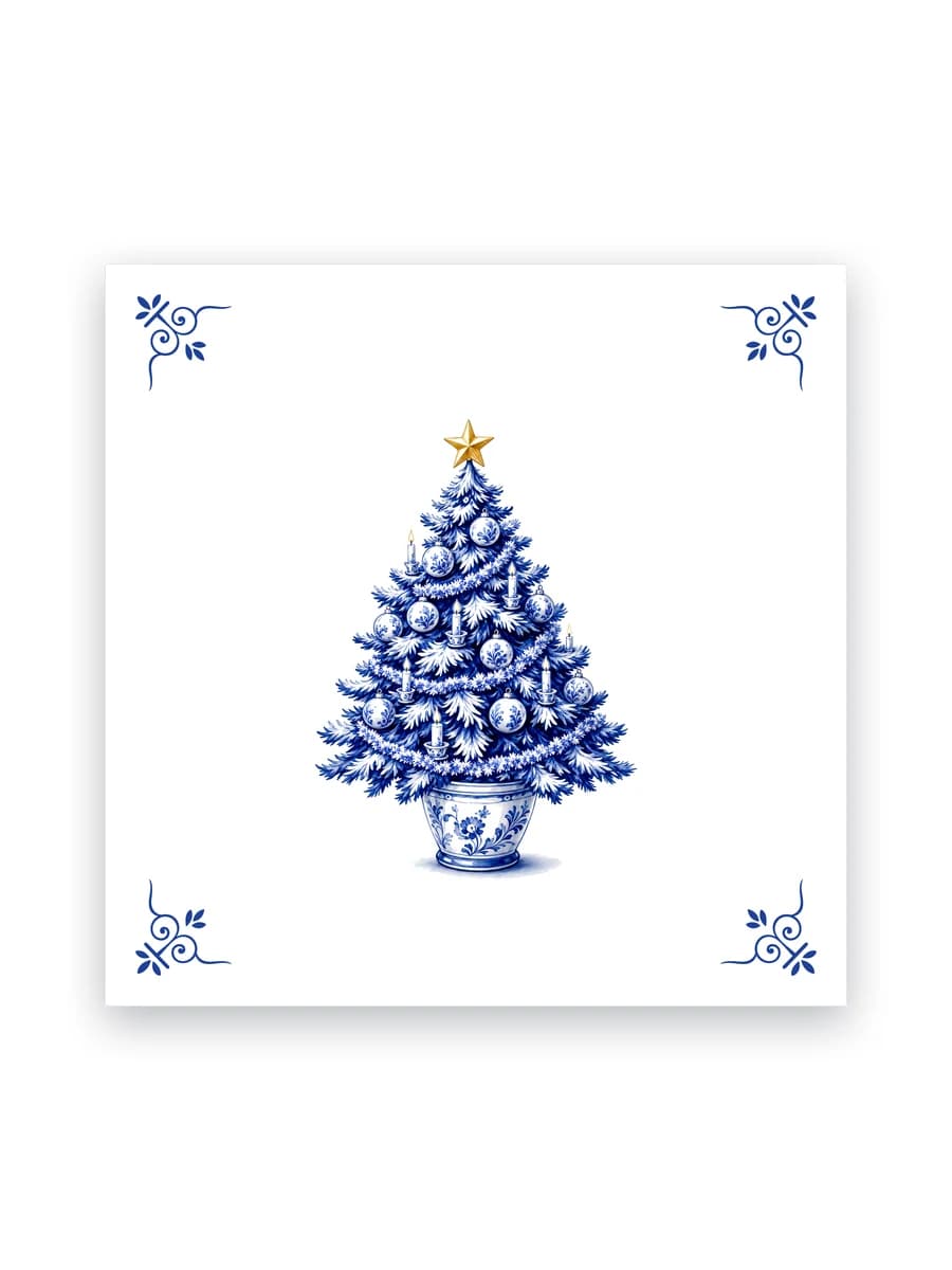 Delfts blauw tegeltje — Kerstboom