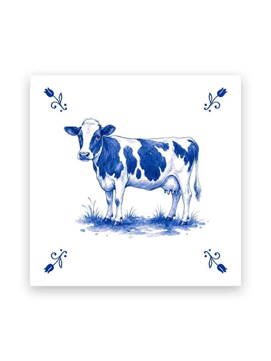 Delfts blauw tegeltje — Koe