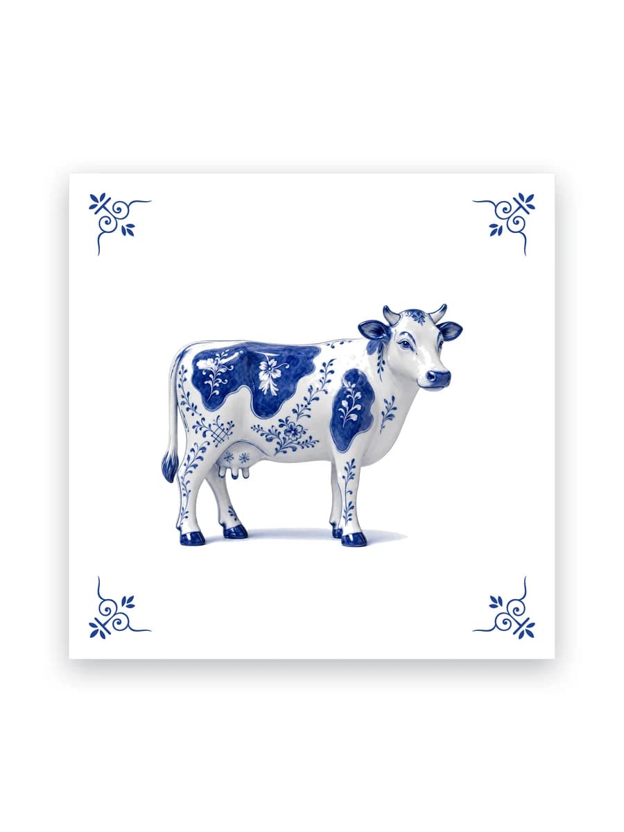 Delfts blauw tegeltje — Koe