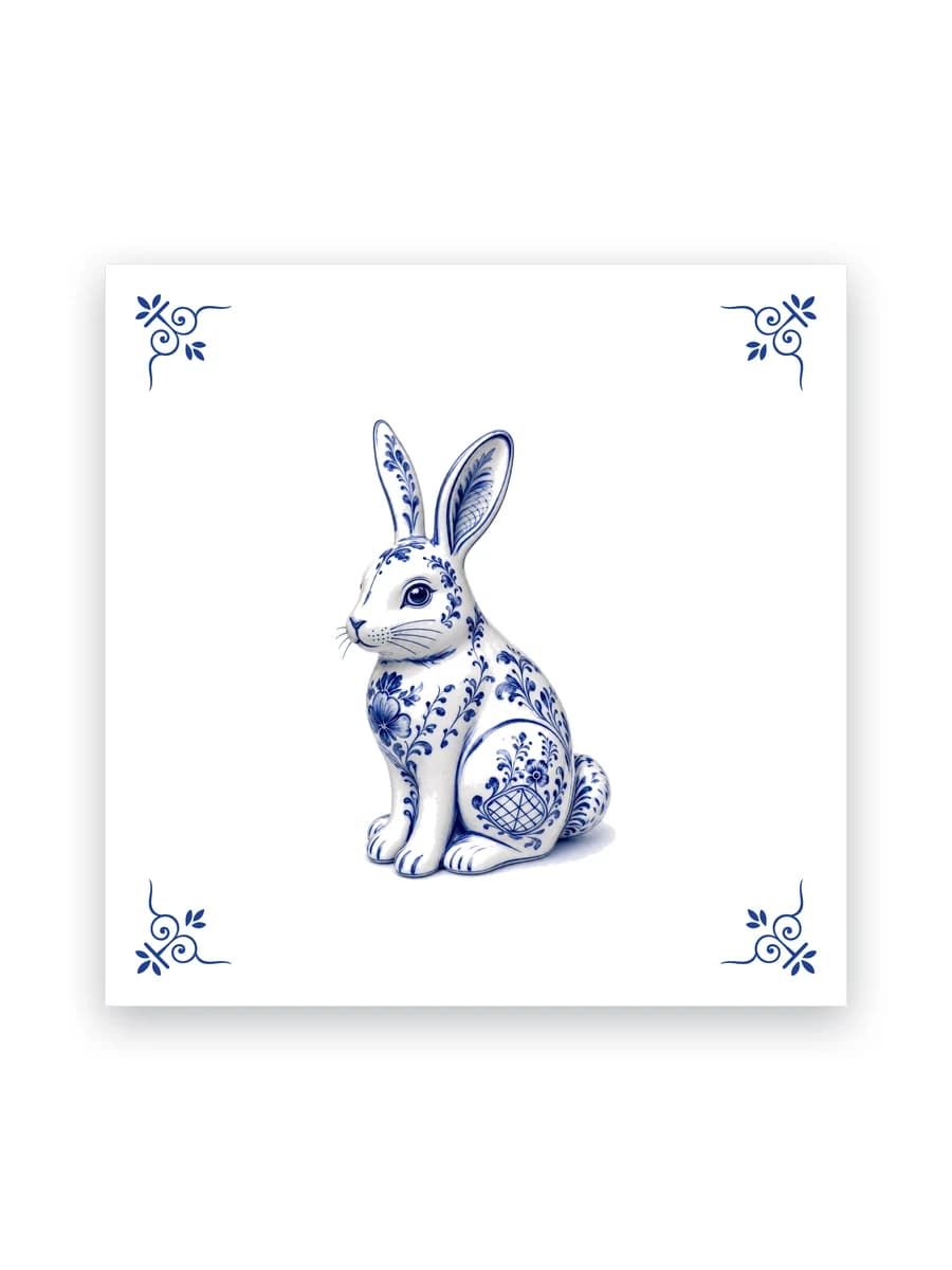 Delfts blauw tegeltje — Konijn
