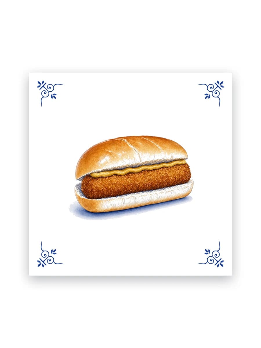 Delfts blauw tegeltje — Broodje kroket