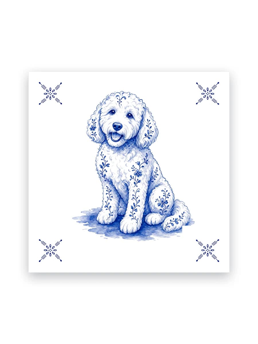 Delfts blauw tegeltje — Labradoodle