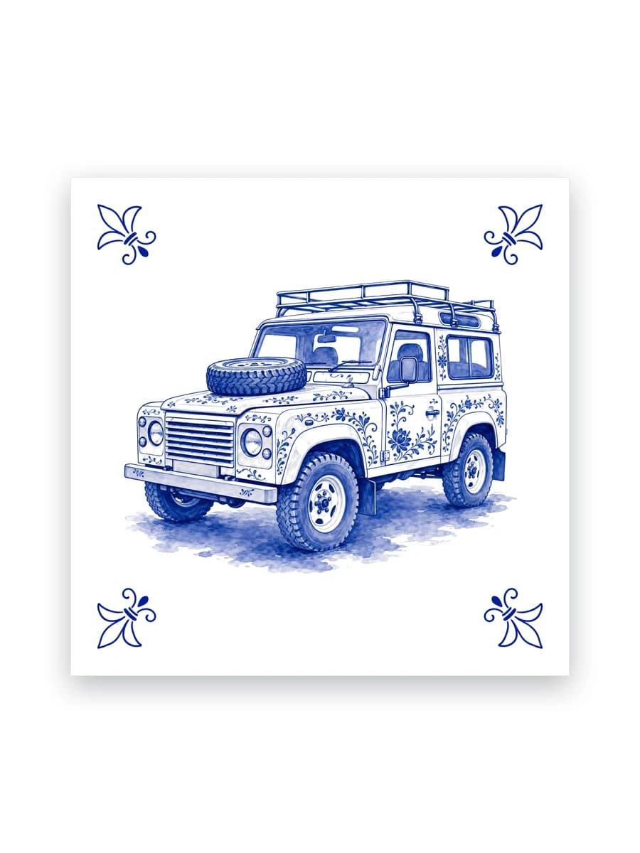 Delfts blauw tegeltje — Klassieke Land Rover
